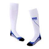 Maxbell 1 Pair Anti-Slip Compression Socks Sports Long Sock White and Blue Gray