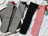 Maxbell 1-6 Years Kids Girls Princess Knee High Socks w/ Bowknot- Black and White Stripes