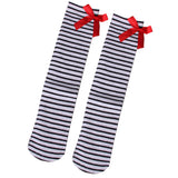 Maxbell 1-6 Years Kids Girls Princess Knee High Socks w/ Bowknot- Black and White Stripes