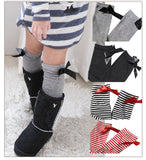 Maxbell 1-6 Years Kids Girls Princess Knee High Socks w/ Bowknot- Black and White Stripes