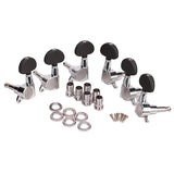 Maxbell 3L 3R Chrome Guitar Tuning Pegs Tuners Machine Heads w/ Black Scrub Button