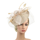 Maxbell Sinamay Hat Feather Headband Fascinator Veil Wedding Royal Ascot Champagne