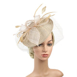 Maxbell Sinamay Hat Feather Headband Fascinator Veil Wedding Royal Ascot Champagne