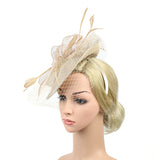 Maxbell Sinamay Hat Feather Headband Fascinator Veil Wedding Royal Ascot Champagne