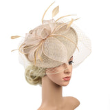 Maxbell Sinamay Hat Feather Headband Fascinator Veil Wedding Royal Ascot Champagne