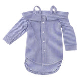 Maxbell Fashion Bare Shoulders Shirt Striped Tops for 1/6 Blythe Doll Dark Blue