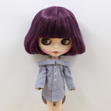 Maxbell Fashion Bare Shoulders Shirt Striped Tops for 1/6 Blythe Doll Dark Blue