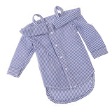 Maxbell Fashion Bare Shoulders Shirt Striped Tops for 1/6 Blythe Doll Dark Blue