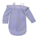 Maxbell Fashion Bare Shoulders Shirt Striped Tops for 1/6 Blythe Doll Dark Blue