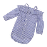 Maxbell Fashion Bare Shoulders Shirt Striped Tops for 1/6 Blythe Doll Dark Blue