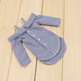 Maxbell Fashion Bare Shoulders Shirt Striped Tops for 1/6 Blythe Doll Dark Blue