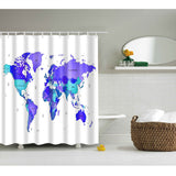 Maxbell Water Resistant Bathroom Shower Curtain Polyester Panel with 12 Hooks Map