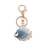 Maxbell Sparkly Tropical Fish Pendant Alloy Key Ring w/ Lobster Clasp Blue