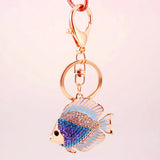 Maxbell Sparkly Tropical Fish Pendant Alloy Key Ring w/ Lobster Clasp Blue