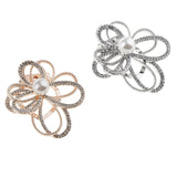 Maxbell Crystal  Flower with Imitation Pearl Scarf Ring Buckle Brooch 2 in 1 Gold