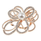 Maxbell Crystal  Flower with Imitation Pearl Scarf Ring Buckle Brooch 2 in 1 Gold