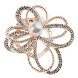 Maxbell Crystal  Flower with Imitation Pearl Scarf Ring Buckle Brooch 2 in 1 Gold