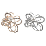Maxbell Crystal  Flower with Imitation Pearl Scarf Ring Buckle Brooch 2 in 1 Gold