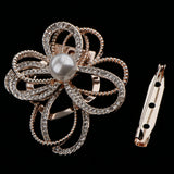 Maxbell Crystal  Flower with Imitation Pearl Scarf Ring Buckle Brooch 2 in 1 Gold