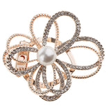 Maxbell Crystal  Flower with Imitation Pearl Scarf Ring Buckle Brooch 2 in 1 Gold