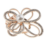 Maxbell Crystal  Flower with Imitation Pearl Scarf Ring Buckle Brooch 2 in 1 Gold