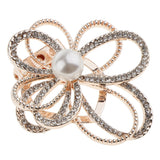 Maxbell Crystal  Flower with Imitation Pearl Scarf Ring Buckle Brooch 2 in 1 Gold
