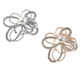 Maxbell Crystal  Flower with Imitation Pearl Scarf Ring Buckle Brooch 2 in 1 Gold
