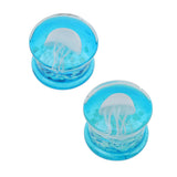 Maxbell Pair Jellyfish Flesh Tunnels Glass Saddle Ear Plug 16mm Light Blue Jellyfish