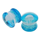 Maxbell Pair Jellyfish Flesh Tunnels Glass Saddle Ear Plug 16mm Light Blue Jellyfish