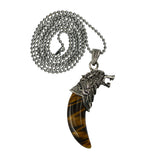Maxbell Mens 3D Wolf Tooth Head Opal Pendant Ball Chain Necklace Yellow