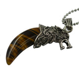 Maxbell Mens 3D Wolf Tooth Head Opal Pendant Ball Chain Necklace Yellow