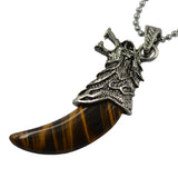 Maxbell Mens 3D Wolf Tooth Head Opal Pendant Ball Chain Necklace Yellow