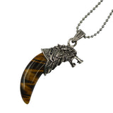 Maxbell Mens 3D Wolf Tooth Head Opal Pendant Ball Chain Necklace Yellow