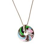 Maxbell Tribal Bright Color Whirl Enamel Disc Necklace Earring Jewelry Set  Green