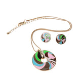 Maxbell Tribal Bright Color Whirl Enamel Disc Necklace Earring Jewelry Set  Green