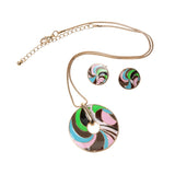 Maxbell Tribal Bright Color Whirl Enamel Disc Necklace Earring Jewelry Set  Green