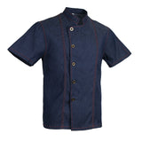 Unisex Denim Chef Jacket Coat Short Sleeves Shirt Kitchen Uniform Blue XL