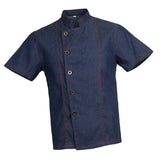 Unisex Denim Chef Jacket Coat Short Sleeves Shirt Kitchen Uniform Blue L