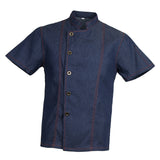 Unisex Denim Chef Jacket Coat Short Sleeves Shirt Kitchen Uniform Blue L