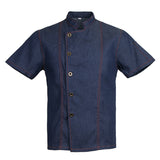 Unisex Denim Chef Jacket Coat Short Sleeves Shirt Kitchen Uniform Blue M