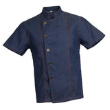 Unisex Denim Chef Jacket Coat Short Sleeves Shirt Kitchen Uniform Blue M