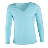 Maxbell Women Undershirt V-Neck Long Sleeve Solid Base Shirt Blouses S Sky blue