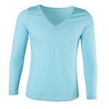 Maxbell Women Undershirt V-Neck Long Sleeve Solid Base Shirt Blouses S Sky blue