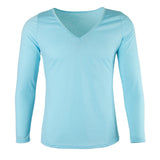 Maxbell Women Undershirt V-Neck Long Sleeve Solid Base Shirt Blouses XL Sky blue