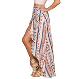 Maxbell Womens Boho Floral Tie Up Waist Summer Beach Wrap Cover Up Maxi Skirt Pink