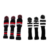 Maxbell 3Pcs Pom Pom Head Covers Knit Driver Golf Hybrid Club Wood Head Cover Red