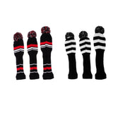 Maxbell 3Pcs Pom Pom Head Covers Knit Driver Golf Hybrid Club Wood Head Cover Red