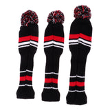 Maxbell 3Pcs Pom Pom Head Covers Knit Driver Golf Hybrid Club Wood Head Cover Red