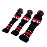 Maxbell 3Pcs Pom Pom Head Covers Knit Driver Golf Hybrid Club Wood Head Cover Red