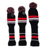 Maxbell 3Pcs Pom Pom Head Covers Knit Driver Golf Hybrid Club Wood Head Cover Red